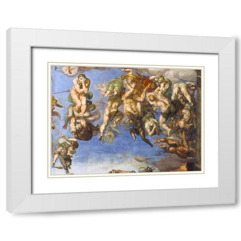 The Last Judgement Detail White Modern Wood Framed Art Print with Double Matting by Michelangelo
