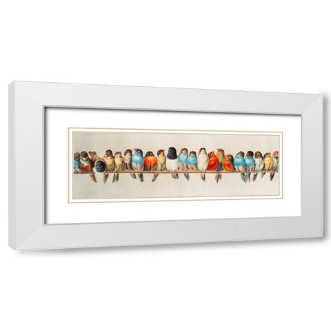 A Perch of Birds White Modern Wood Framed Art Print with Double Matting by Vintage Illustration
