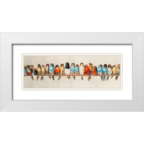 A Perch of Birds White Modern Wood Framed Art Print with Double Matting by Vintage Illustration