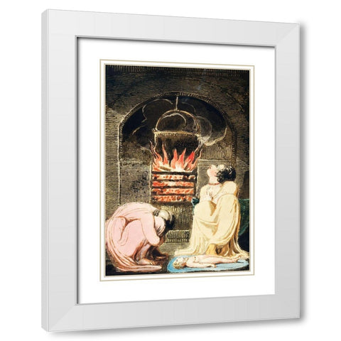 Cauldron over a fire from Europe: a ProphecyÂ  White Modern Wood Framed Art Print with Double Matting by Blake, William