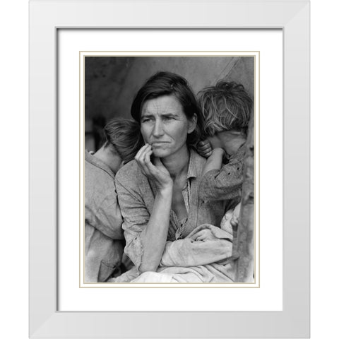 Migrant Mother White Modern Wood Framed Art Print with Double Matting by Lange, Dorothea