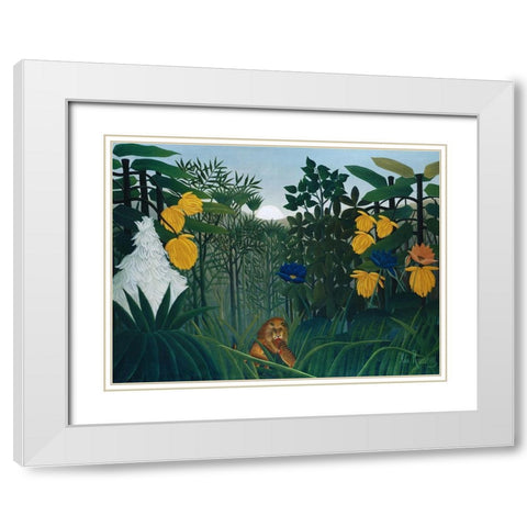 The Repast of the Lion 1907 White Modern Wood Framed Art Print with Double Matting by Rousseau, Henri