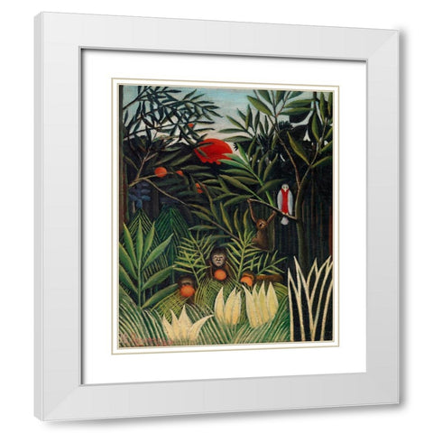 Monkeys and Parrot in the Virgin Forest 1906 White Modern Wood Framed Art Print with Double Matting by Rousseau, Henri