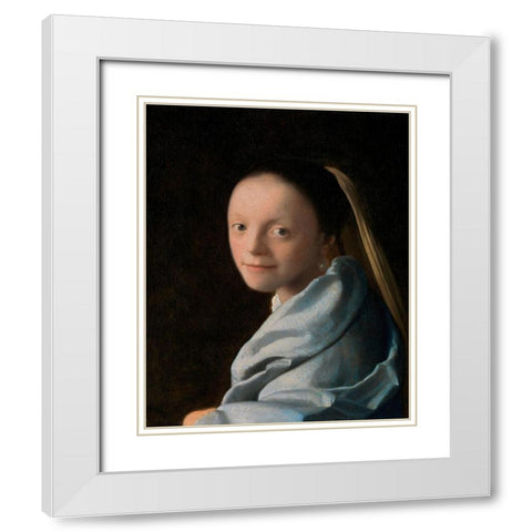 Study of a Young Woman White Modern Wood Framed Art Print with Double Matting by Vermeer, Johannes