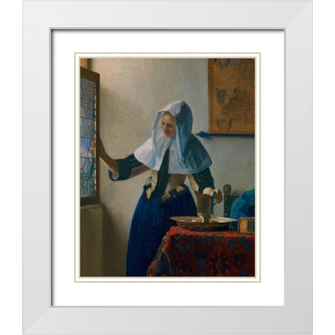 Young Woman with a Water Pitcher White Modern Wood Framed Art Print with Double Matting by Vermeer, Johannes