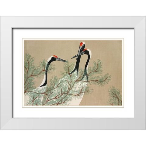 Cranes from Momoyogusa White Modern Wood Framed Art Print with Double Matting by Sekka, Kamisaka