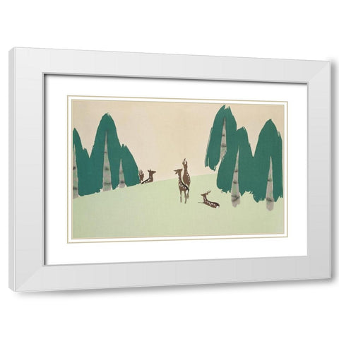 Deer from Momoyogusa White Modern Wood Framed Art Print with Double Matting by Sekka, Kamisaka