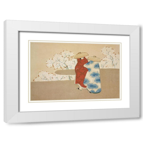 Hanami season from Momoyogusa White Modern Wood Framed Art Print with Double Matting by Sekka, Kamisaka
