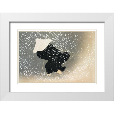Snow from Momoyogusa White Modern Wood Framed Art Print with Double Matting by Sekka, Kamisaka