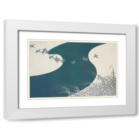 Birds from Momoyogusa White Modern Wood Framed Art Print with Double Matting by Sekka, Kamisaka