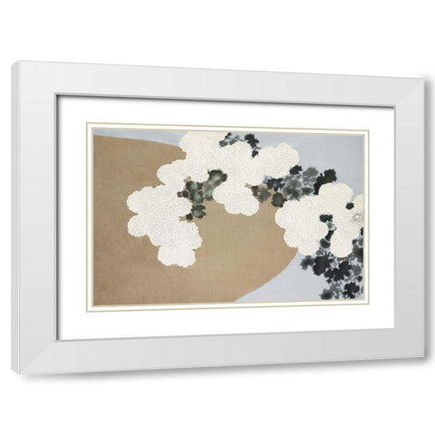 Blossom from Momoyogusa White Modern Wood Framed Art Print with Double Matting by Sekka, Kamisaka
