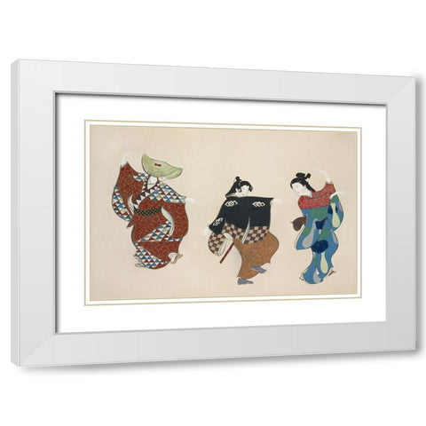 Dancers from Momoyogusa White Modern Wood Framed Art Print with Double Matting by Sekka, Kamisaka