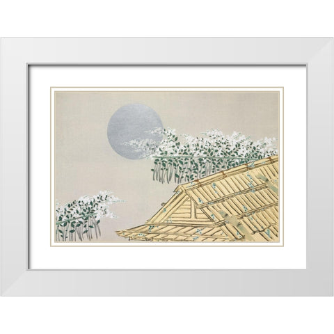 House from Momoyogusa White Modern Wood Framed Art Print with Double Matting by Sekka, Kamisaka