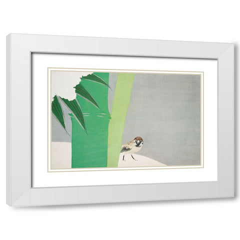 Sparrow from Momoyogusa White Modern Wood Framed Art Print with Double Matting by Sekka, Kamisaka