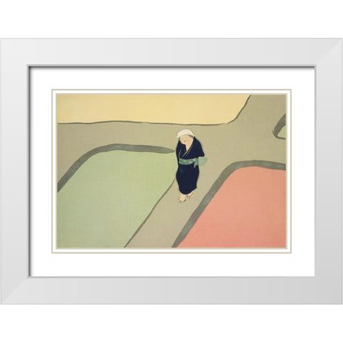 Path through the fields from Momoyogusa White Modern Wood Framed Art Print with Double Matting by Sekka, Kamisaka