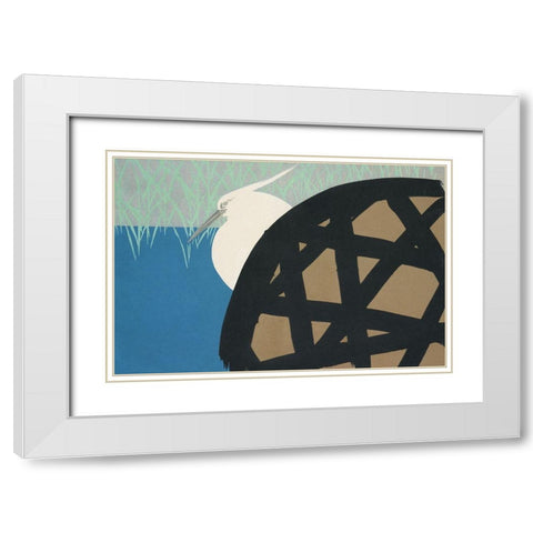 White heron from Momoyogusa White Modern Wood Framed Art Print with Double Matting by Sekka, Kamisaka