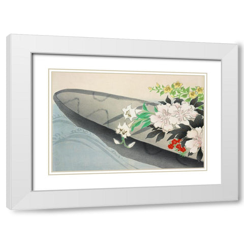 Flower boat from Momoyogusa White Modern Wood Framed Art Print with Double Matting by Sekka, Kamisaka