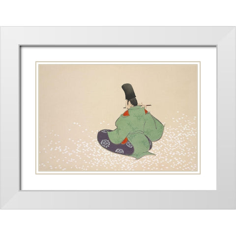 Flute player from Momoyogusa White Modern Wood Framed Art Print with Double Matting by Sekka, Kamisaka