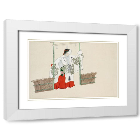 Masked man from Momoyogusa White Modern Wood Framed Art Print with Double Matting by Sekka, Kamisaka