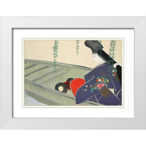 Boat from Momoyogusa White Modern Wood Framed Art Print with Double Matting by Sekka, Kamisaka