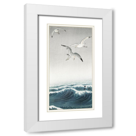 Three seagulls White Modern Wood Framed Art Print with Double Matting by Koson, Ohara