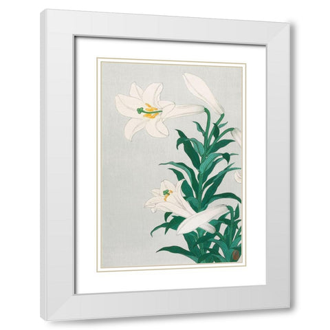 Lilies, Ohara White Modern Wood Framed Art Print with Double Matting by Koson, Ohara