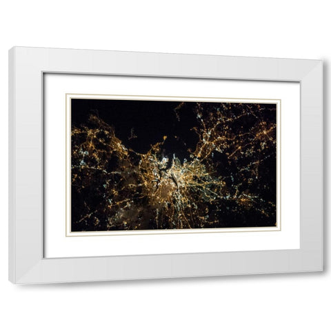 Boston at Night White Modern Wood Framed Art Print with Double Matting by NASA
