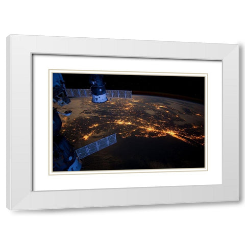 NASA Space Flight ISS White Modern Wood Framed Art Print with Double Matting by NASA