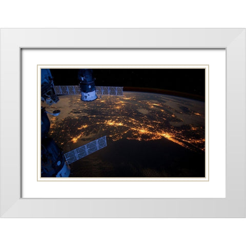 NASA Space Flight ISS White Modern Wood Framed Art Print with Double Matting by NASA