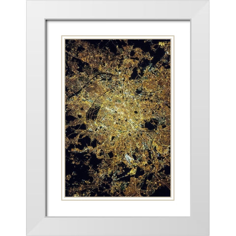 Paris at Night White Modern Wood Framed Art Print with Double Matting by NASA