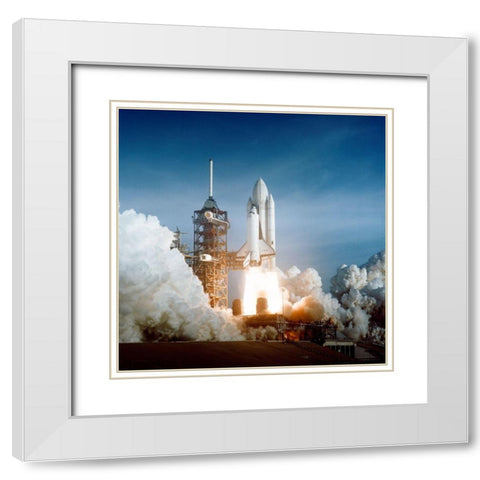 Space Shuttle Columbia launching White Modern Wood Framed Art Print with Double Matting by NASA