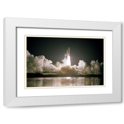 The Space Shuttle Discovery Launch 1999 White Modern Wood Framed Art Print with Double Matting by NASA