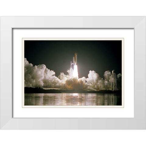 The Space Shuttle Discovery Launch 1999 White Modern Wood Framed Art Print with Double Matting by NASA