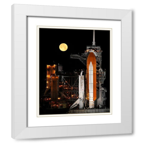 Shuttle Discovery With Moon White Modern Wood Framed Art Print with Double Matting by NASA