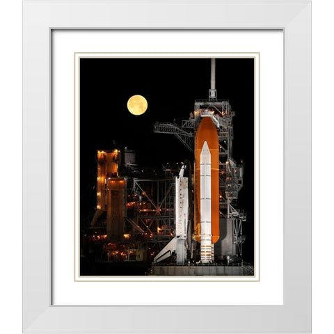 Shuttle Discovery With Moon White Modern Wood Framed Art Print with Double Matting by NASA