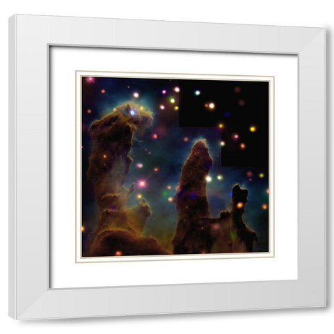 The Eagle Nebula, Pillars of Creation White Modern Wood Framed Art Print with Double Matting by NASA