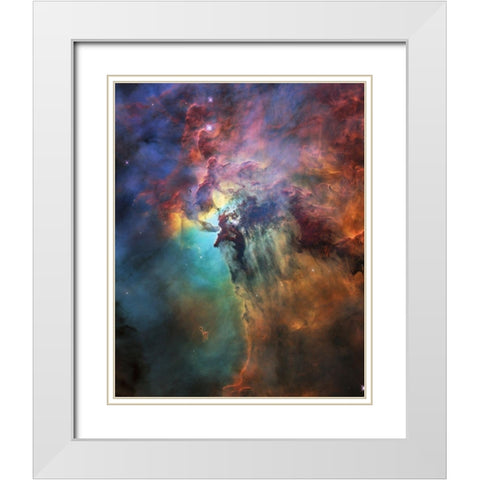 The Lagoon Nebula White Modern Wood Framed Art Print with Double Matting by NASA