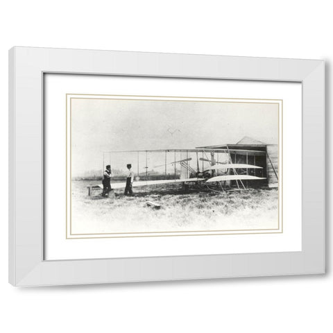 Wilber and Orville Wright with Flyer II at Huffman Prairie White Modern Wood Framed Art Print with Double Matting by NASA