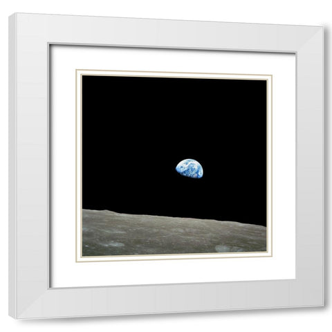 Earthrise White Modern Wood Framed Art Print with Double Matting by NASA