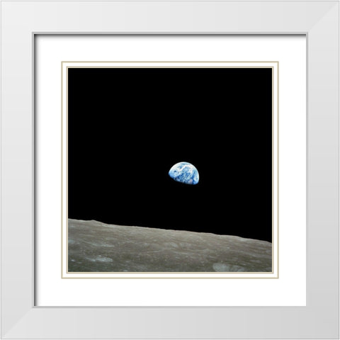 Earthrise White Modern Wood Framed Art Print with Double Matting by NASA