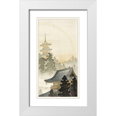 Pagoda and rainbow White Modern Wood Framed Art Print with Double Matting by Koson, Ohara