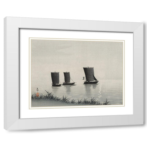 Fishing boats White Modern Wood Framed Art Print with Double Matting by Koson, Ohara
