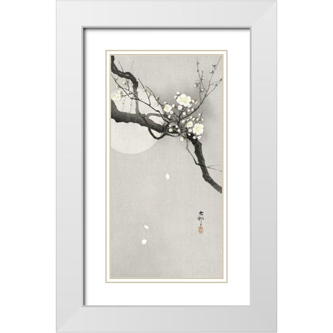 Plum blossom and full moon White Modern Wood Framed Art Print with Double Matting by Koson, Ohara