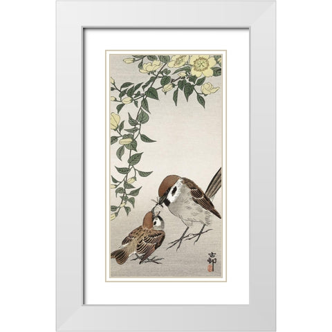 Birds and plants White Modern Wood Framed Art Print with Double Matting by Koson, Ohara