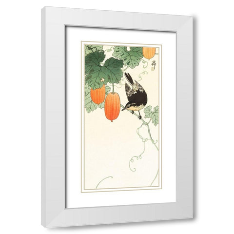 Bird and khaki White Modern Wood Framed Art Print with Double Matting by Koson, Ohara