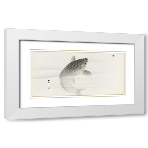 Carp and fly White Modern Wood Framed Art Print with Double Matting by Koson, Ohara
