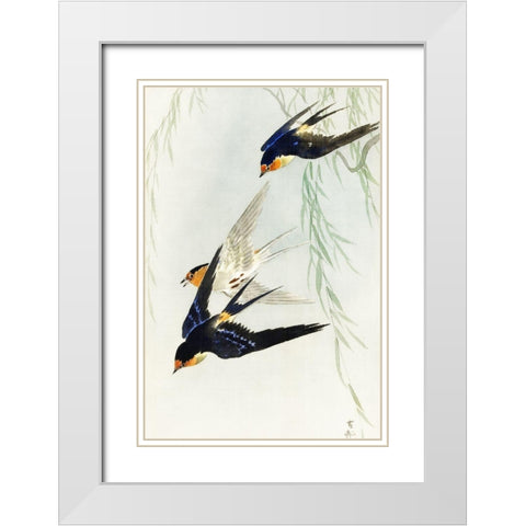 Three birds in full flight White Modern Wood Framed Art Print with Double Matting by Koson, Ohara