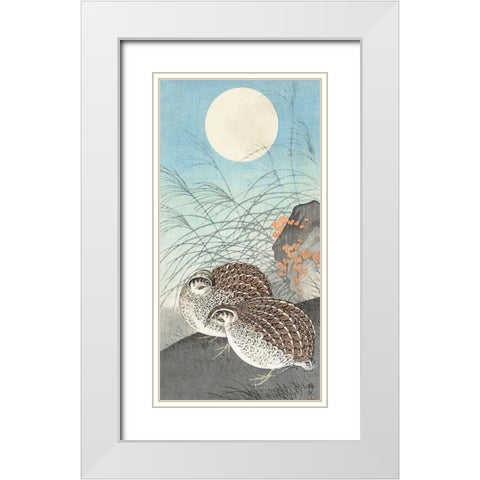 Two quails at full moon White Modern Wood Framed Art Print with Double Matting by Koson, Ohara