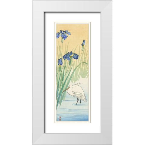 Egret White Modern Wood Framed Art Print with Double Matting by Koson, Ohara