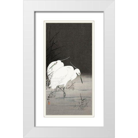 Two egrets in the reeds White Modern Wood Framed Art Print with Double Matting by Koson, Ohara